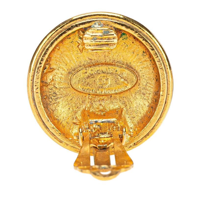 Chanel Gold Plated CC Round Clip On Earrings Gold Metal Good condition - Inside View