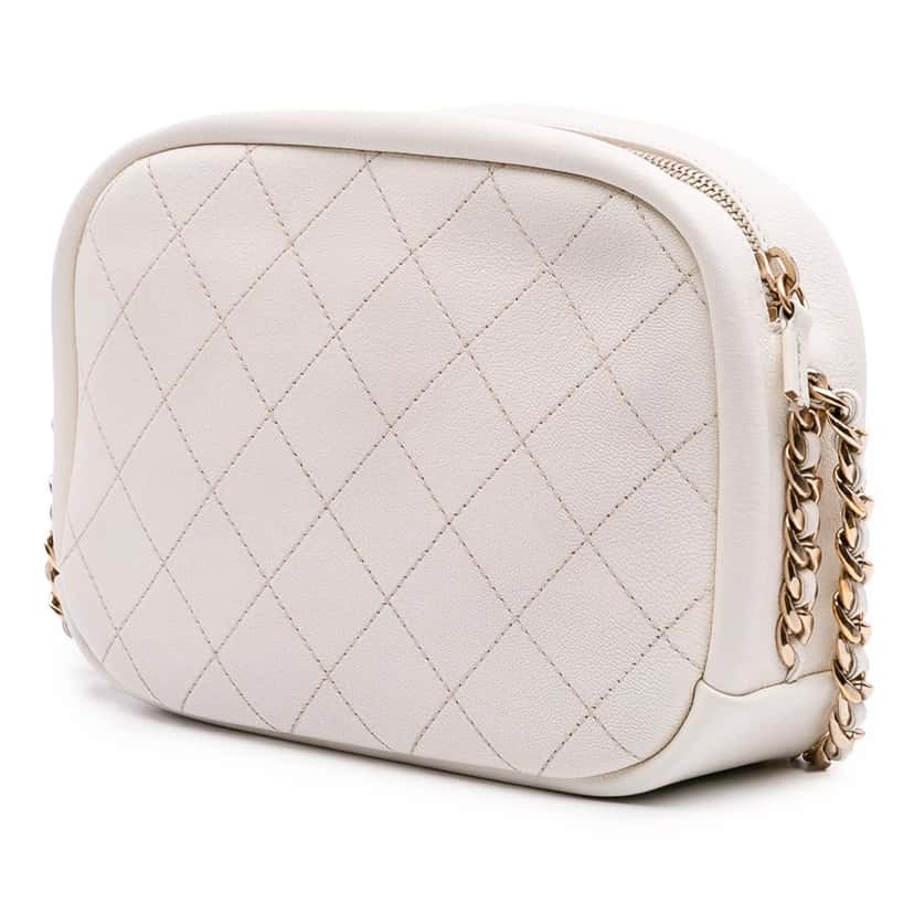 Chanel Medium Quilted Goatskin Casual Trip Camera Bag White Leather Very good condition - Back View