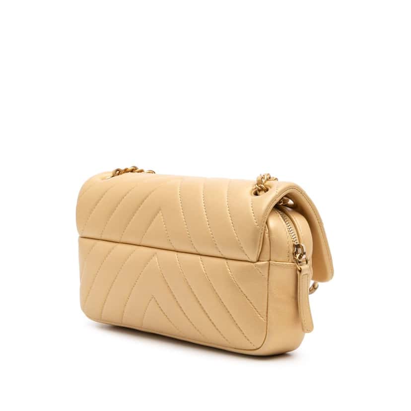 Chanel Mini Quilted Chevron Lambskin Camera Case Flap Gold Leather Good condition - Back View
