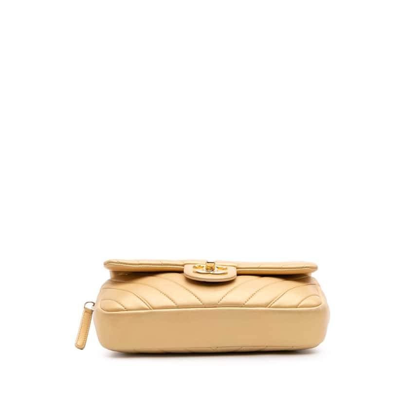 Chanel Mini Quilted Chevron Lambskin Camera Case Flap Gold Leather Good condition - Inside View