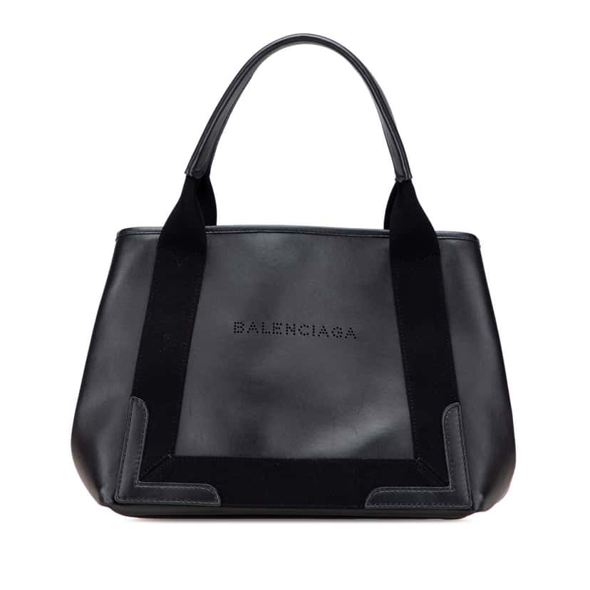 Balenciaga Calfskin Perforated Navy Cabas S Tote Black Leather Good condition - Front View