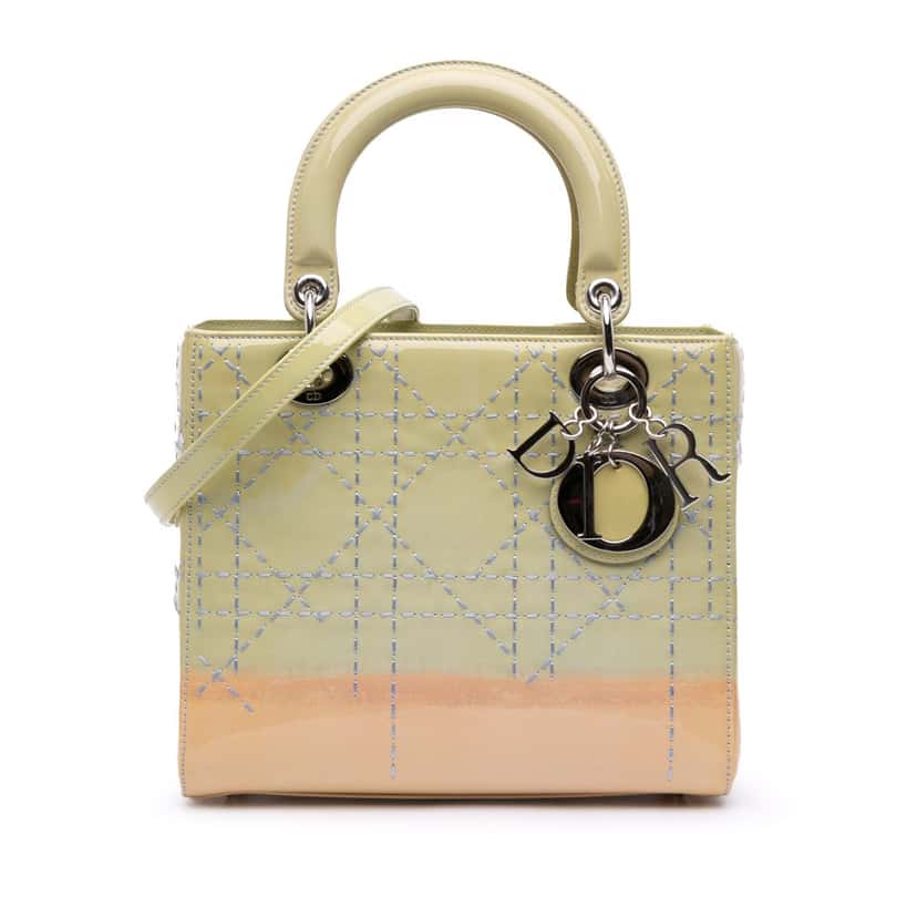 Dior Medium Ombre Patent Cannage Lady Dior Green Leather Good condition - Front View