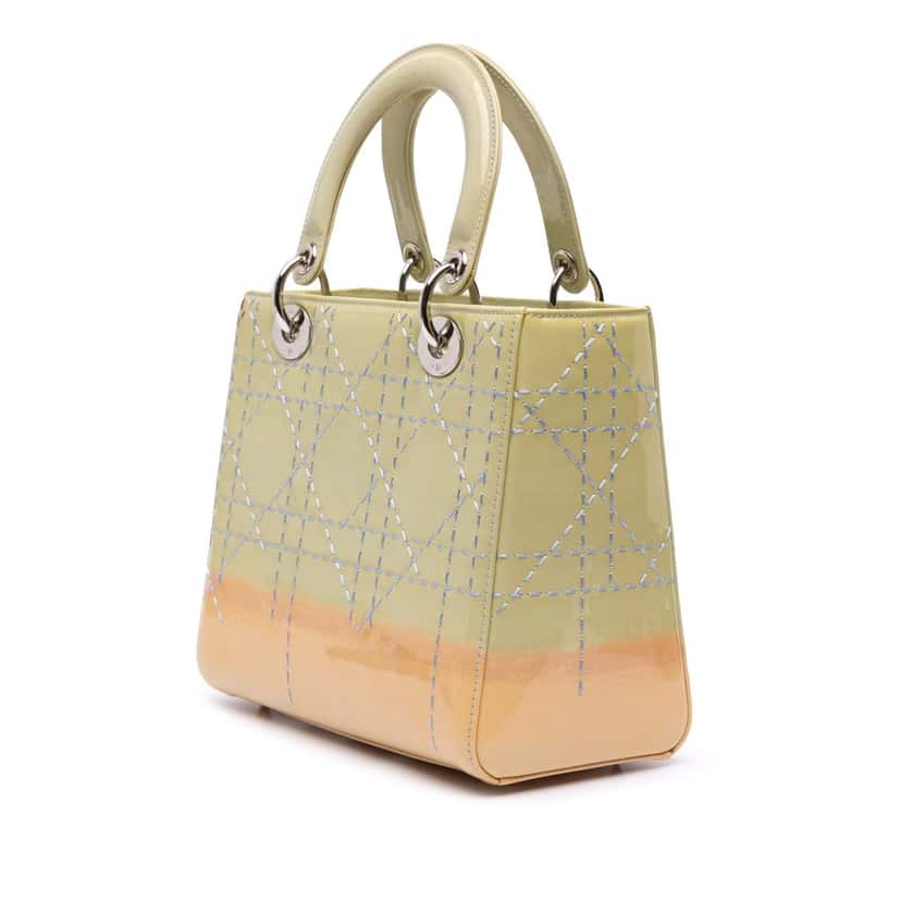 Dior Medium Ombre Patent Cannage Lady Dior Green Leather Good condition - Back View