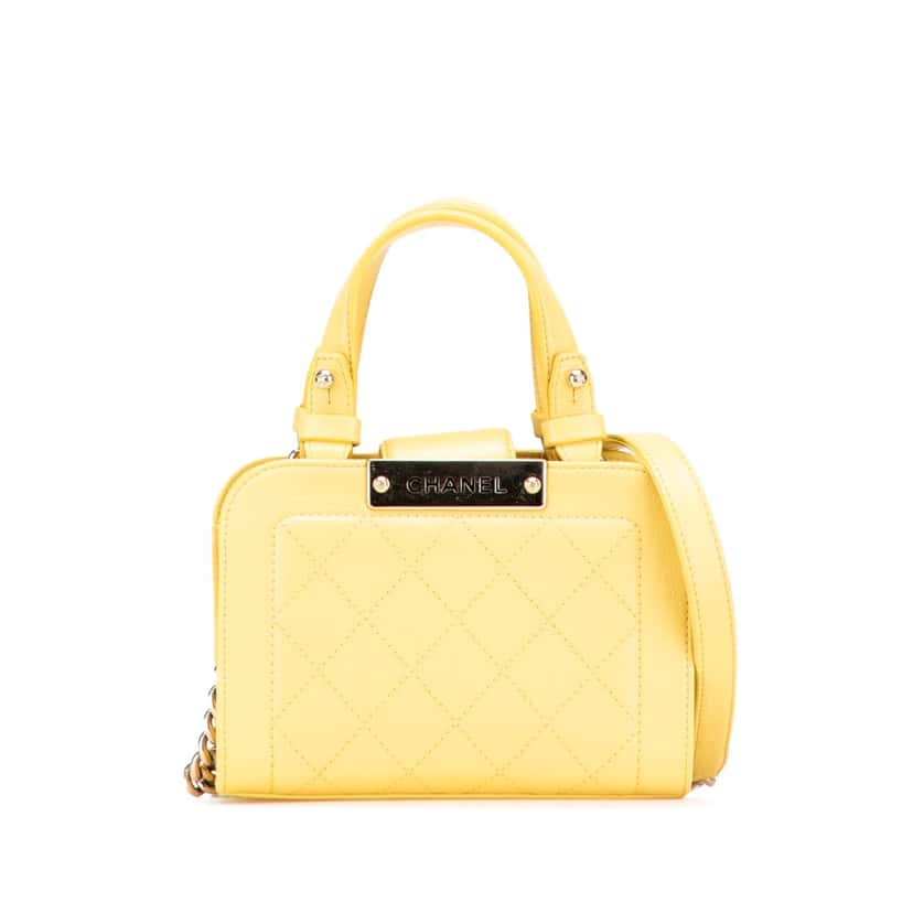 Chanel Mini Calfskin Label Click Shopping Tote Yellow Leather Very good condition - Front View