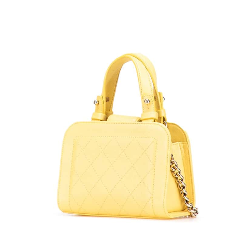 Chanel Mini Calfskin Label Click Shopping Tote Yellow Leather Very good condition - Back View