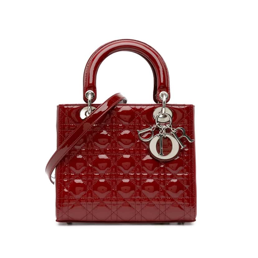 Dior Medium Patent Cannage Lady Dior Red Leather Good condition - Front View