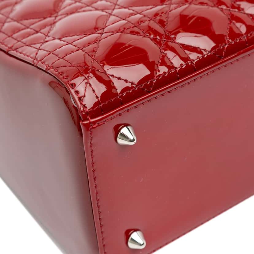 Dior Medium Patent Cannage Lady Dior Red Leather Good condition - Model View