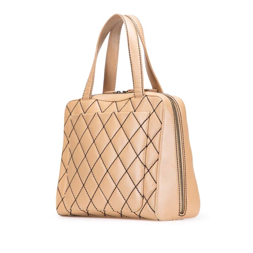 Chanel CC Lambskin Wild Stitch Handbag Brown Leather Good condition - Back View