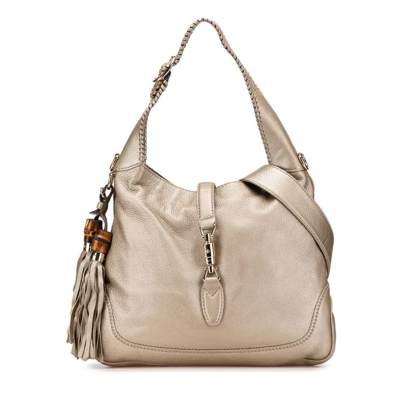 Gucci Medium Calfskin New Jackie Satchel Gold Leather Good condition - Front View