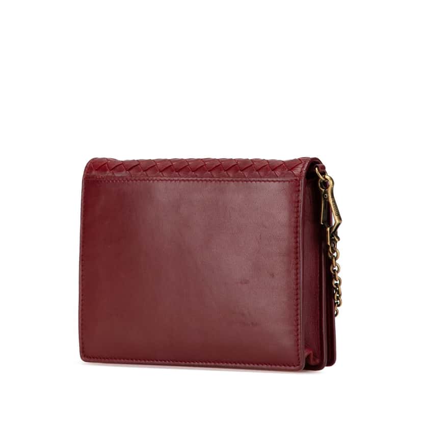 Bottega Veneta Nappa Intrecciato Wallet On Chain Red Leather Good condition - Back View