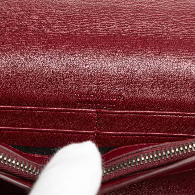 Bottega Veneta Nappa Intrecciato Wallet On Chain Red Leather Good condition - Box View