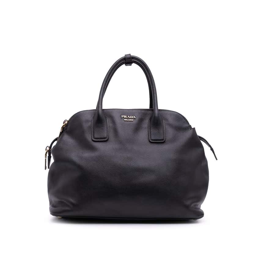 Prada Saffiano Cuir Triple Zip Dome Top Handle Bag Black Leather Good condition - Front View