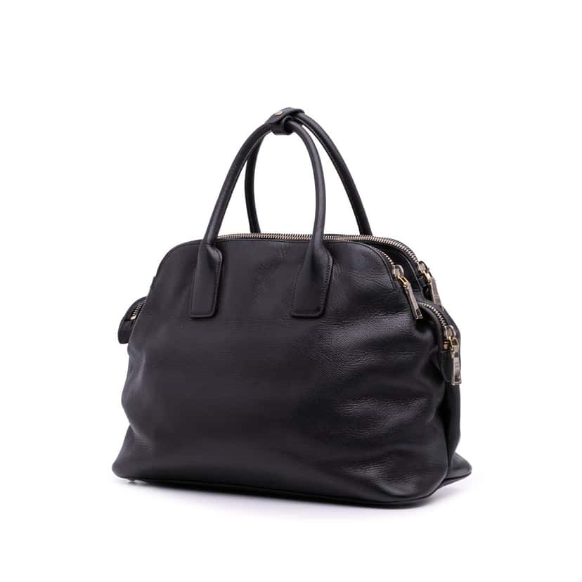 Prada Saffiano Cuir Triple Zip Dome Top Handle Bag Black Leather Good condition - Back View