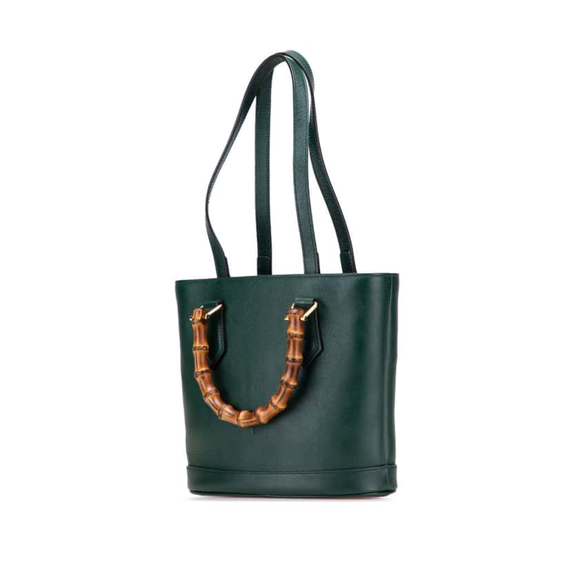 Gucci Small Calfskin Bamboo Diana Convertible Bucket Bag Green Leather Good condition - Back View