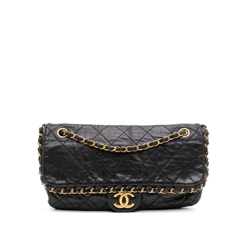 Chanel Medium Quilted Aged Calfskin Chain Me Flap Black Leather Fair condition - Front View