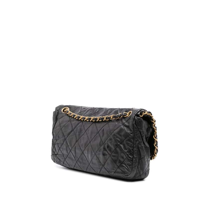 Chanel Medium Quilted Aged Calfskin Chain Me Flap Black Leather Fair condition - Back View