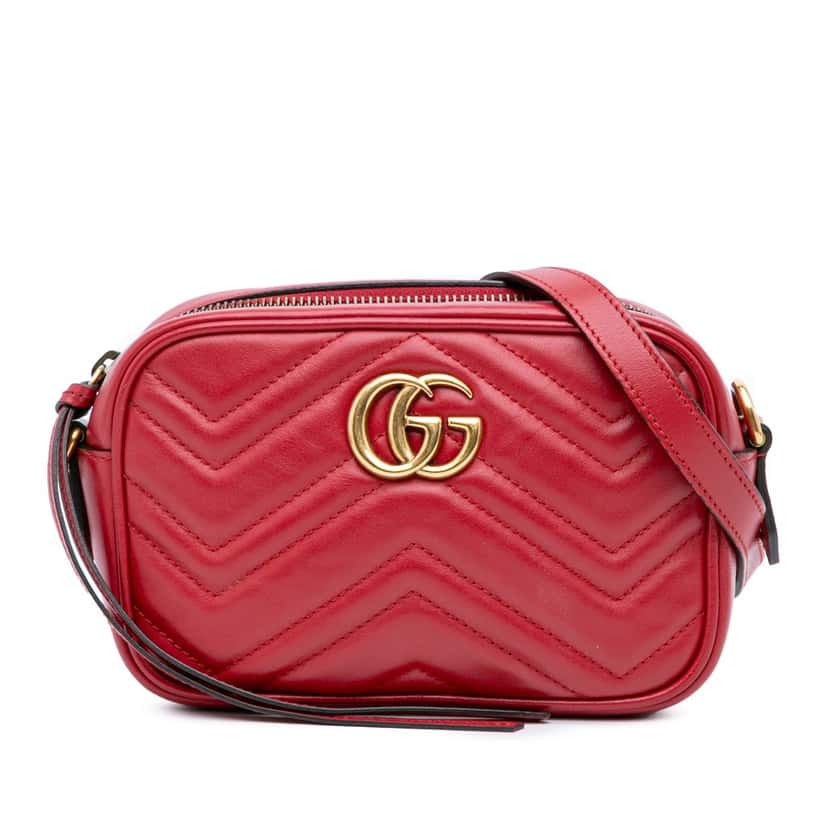 Gucci Mini GG Marmont Matelasse Leather Crossbody Red Leather Good condition - Front View