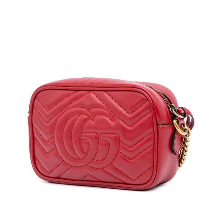Gucci Mini GG Marmont Matelasse Leather Crossbody Red Leather Good condition - Back View