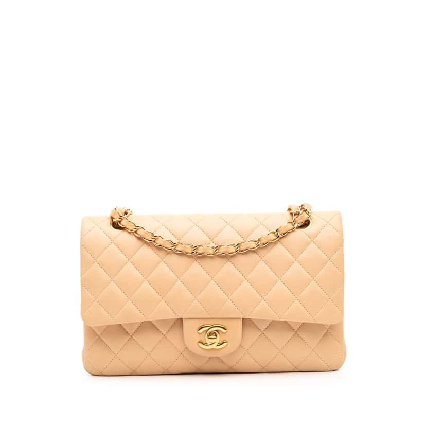 Chanel Medium Classic Lambskin Double Flap Brown Leather Good condition - Front View