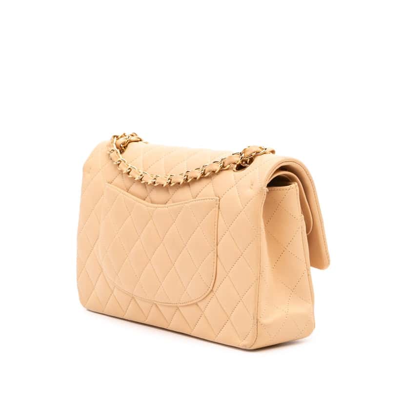 Chanel Medium Classic Lambskin Double Flap Brown Leather Good condition - Back View