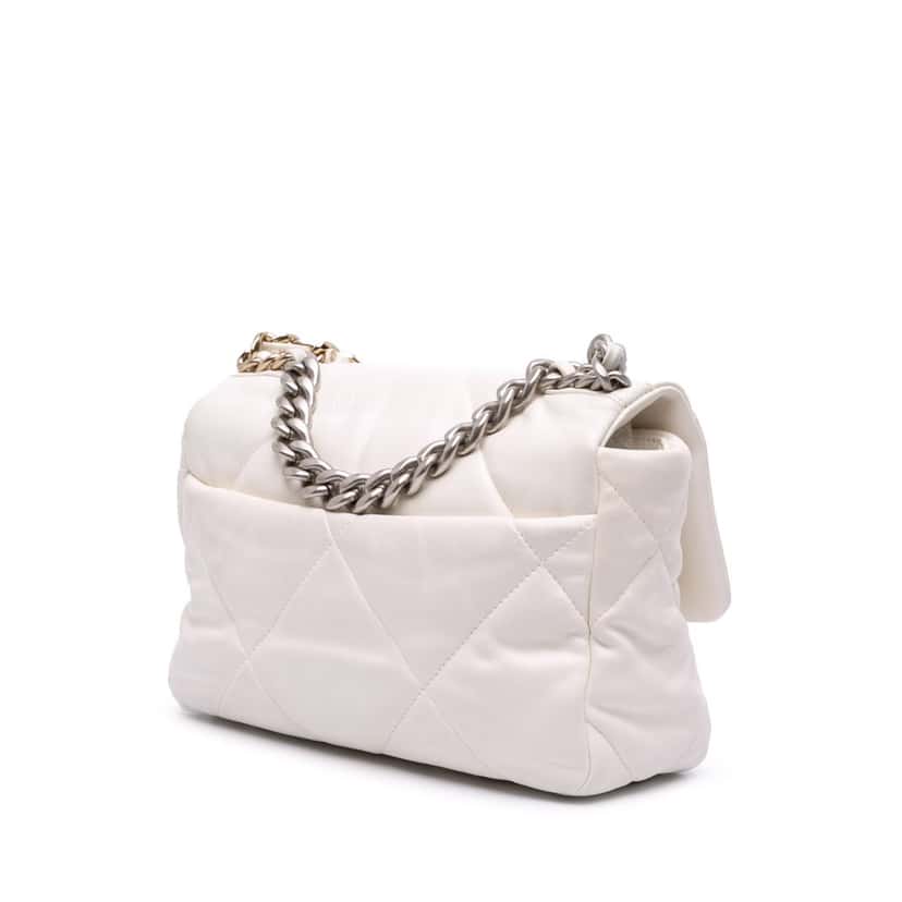 Chanel Medium Lambskin 19 Flap White Leather Good condition - Back View