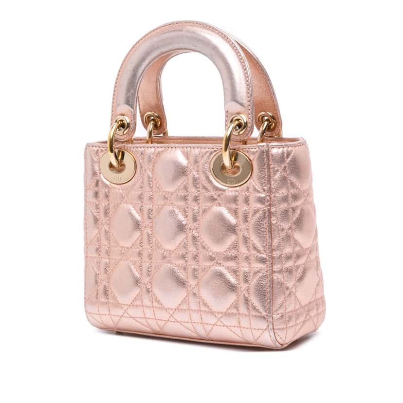 Dior Mini Metallic Lambskin Cannage Lady Dior Pink Leather Good condition - Back View