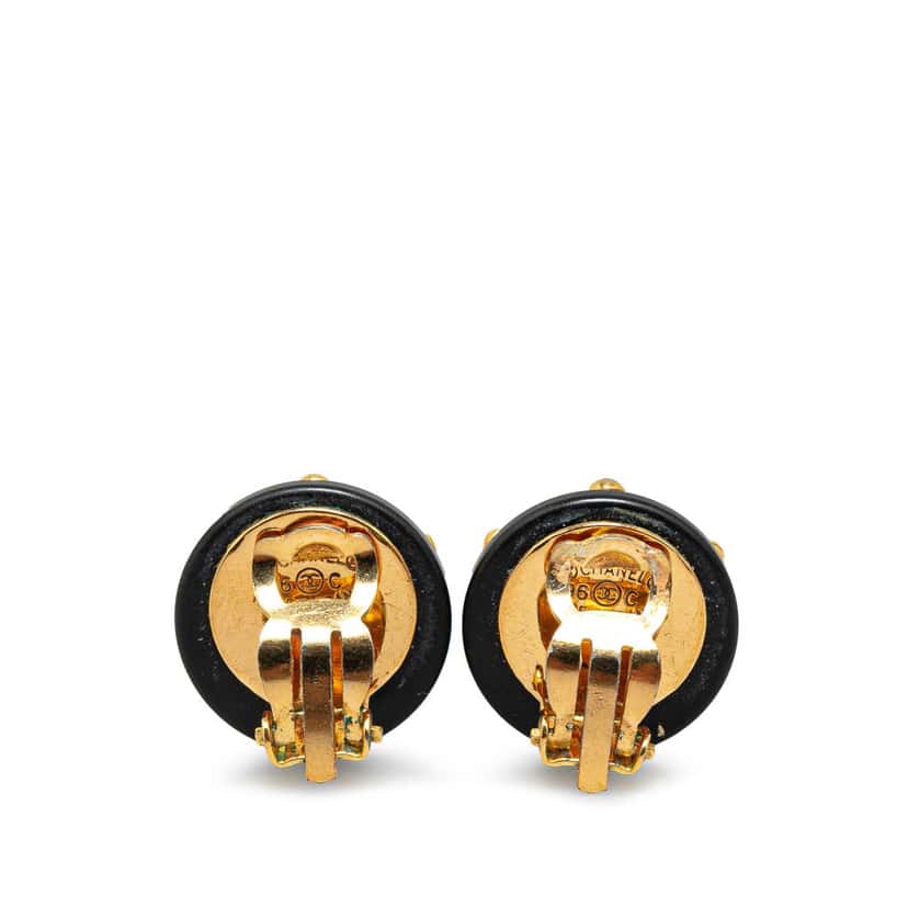 Chanel Acrylic Studded CC Button Clip On Earrings Gold Good condition - Back View
