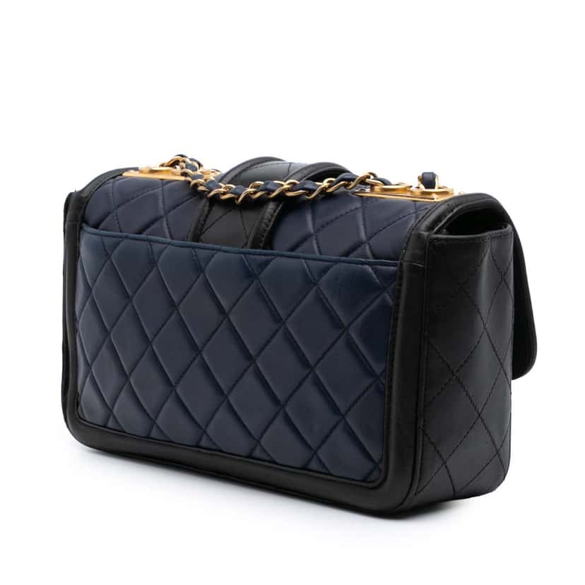 Chanel Medium Bicolor Quilted Lambskin Elegant CC Flap Blue Leather Good condition - Back View