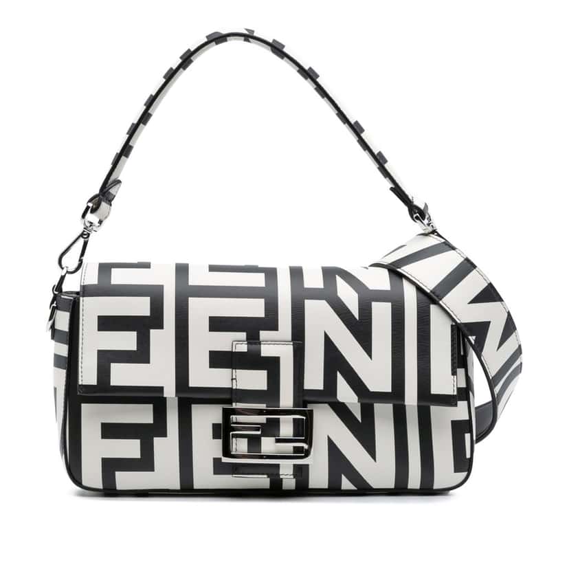 Fendi Marc Jacobs Nappa Vitello King Logo Print Baguette Satchel White Leather Good condition - Front View