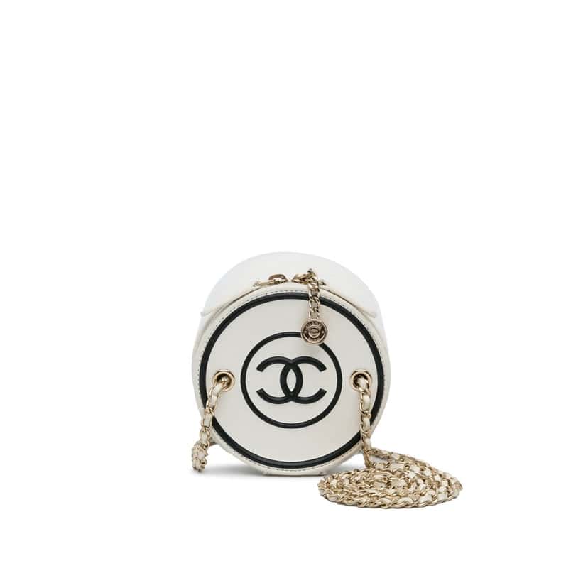 Chanel Chain and Charm Vanity Case White Leather Good condition - Front View