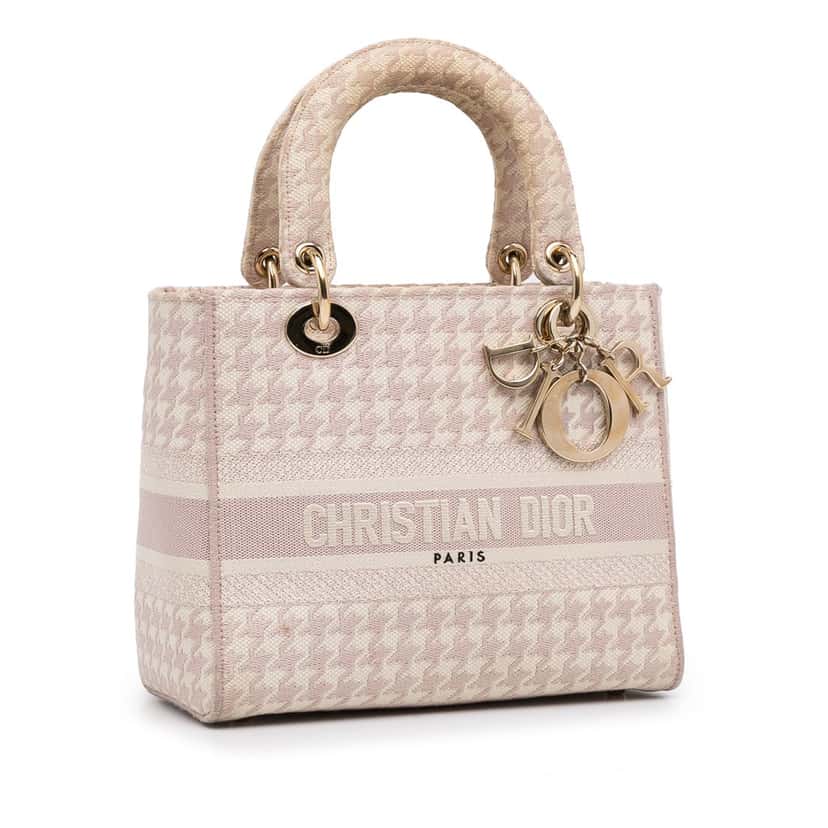 Dior Small Houndstooth Lady D-Lite Pink Canvas Very good condition - Back View