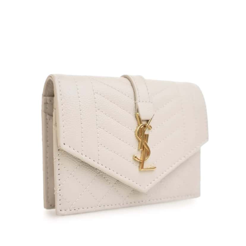 Saint Laurent Grain De Poudre Triquilt Monogram Envelope Wallet White Leather Good condition - Inside View