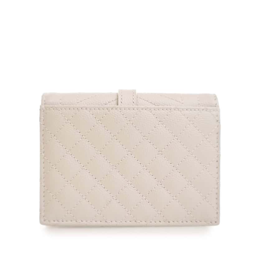 Saint Laurent Grain De Poudre Triquilt Monogram Envelope Wallet White Leather Good condition - Model View