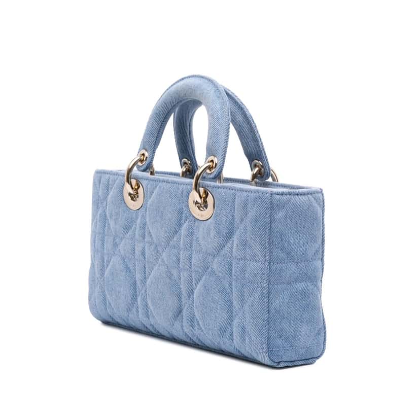 Dior Medium Denim Macrocannage Lady D Joy Satchel Blue Denim Good condition - Back View