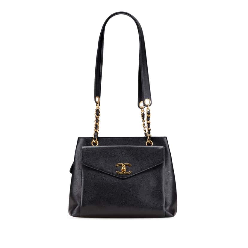 Chanel CC Caviar Shoulder Bag Black Leather Good condition - Front View