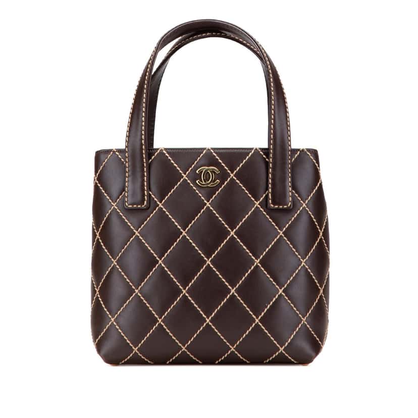 Chanel Small CC Calfskin Surpique Tote Brown Leather Good condition - Front View