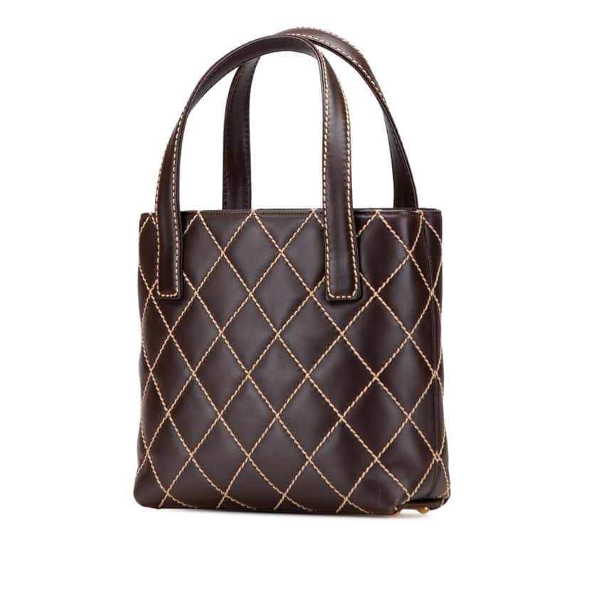 Chanel Small CC Calfskin Surpique Tote Brown Leather Good condition - Back View