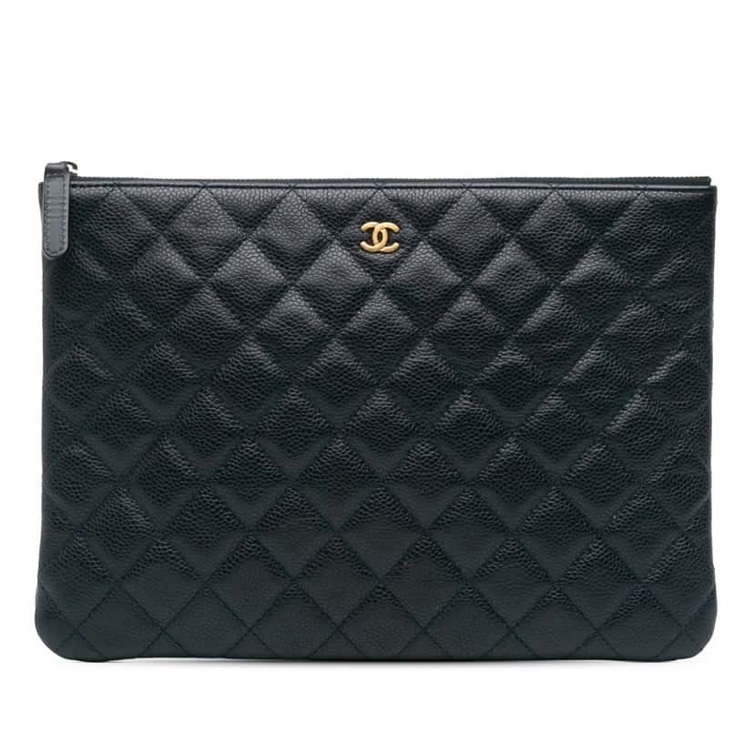 Chanel Medium Quilted Caviar O Case Clutch Blue Leather Good condition - Front View