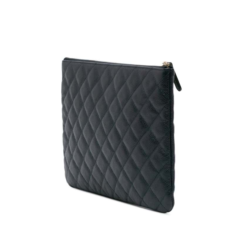 Chanel Medium Quilted Caviar O Case Clutch Blue Leather Good condition - Back View