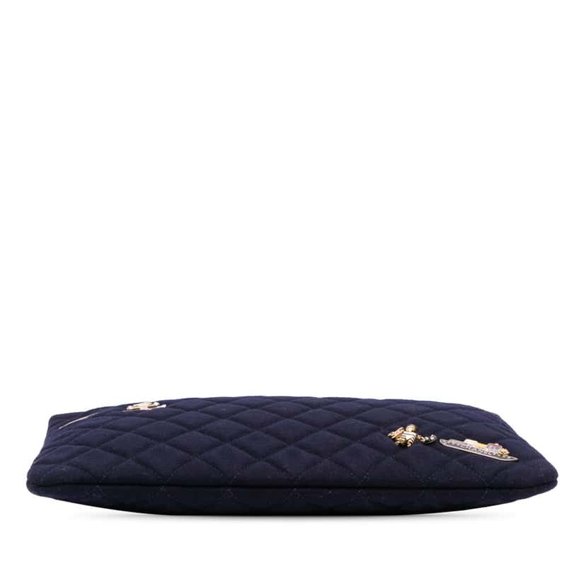 Chanel Paris Hamburg Medium Quilted Wool Coco Sailor Charms O Case Clutch Blue Wool Good condition - Inside View