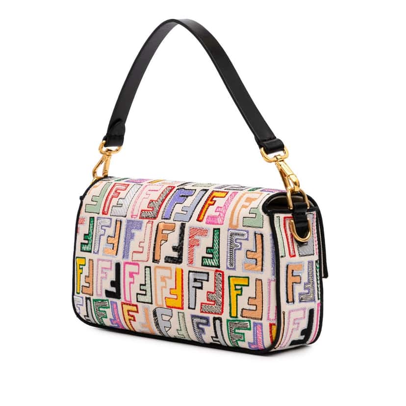 Fendi Chinese Valentines Day Zucca Embroidered Canvas Baguette Satchel Brown Canvas Good condition - Back View
