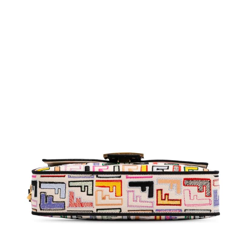 Fendi Chinese Valentines Day Zucca Embroidered Canvas Baguette Satchel Brown Canvas Good condition - Inside View