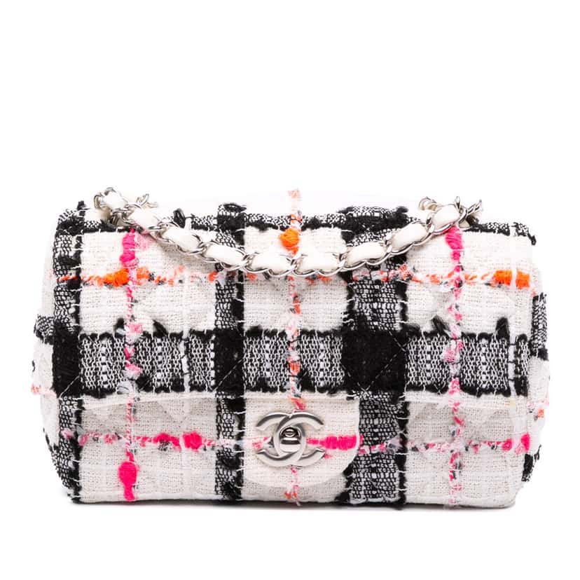 Chanel Mini Rectangular Classic Tweed Single Flap White Tweed Good condition - Front View