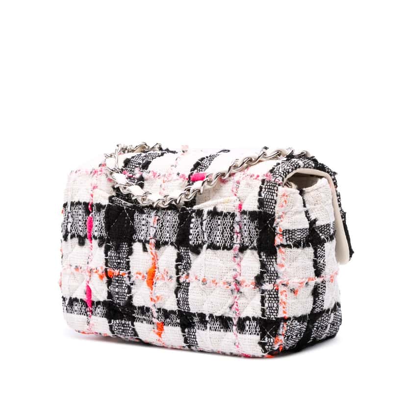 Chanel Mini Rectangular Classic Tweed Single Flap White Tweed Good condition - Back View
