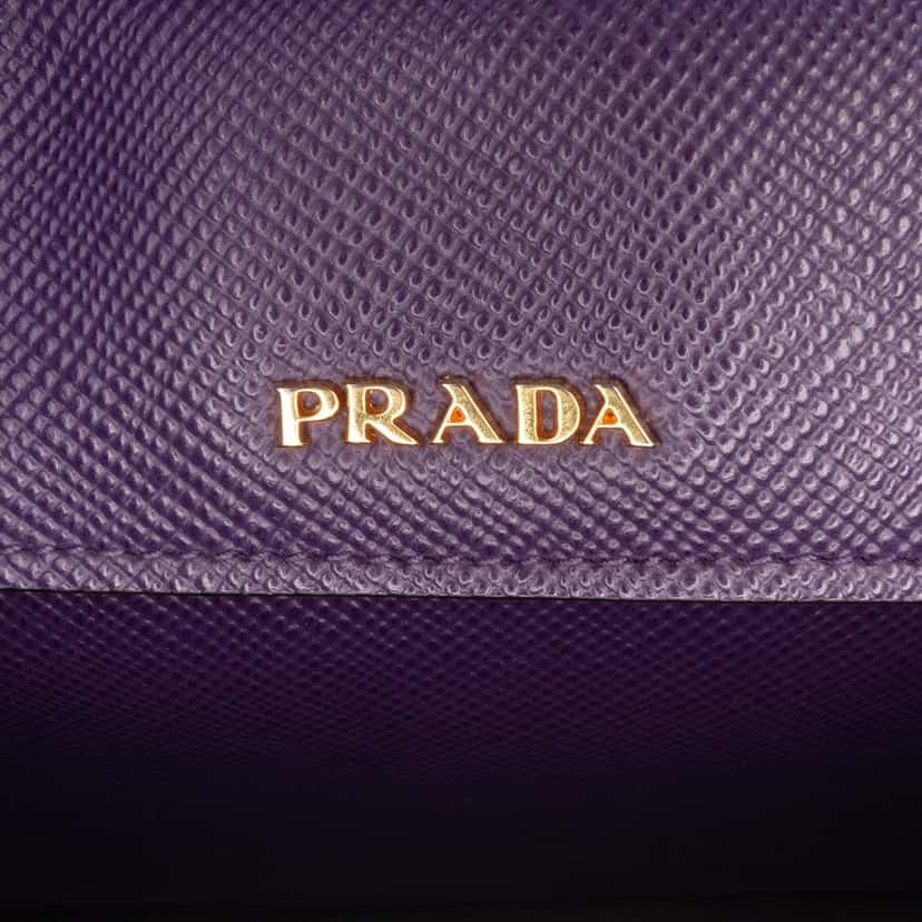 Prada Medium Saffiano Cuir Double Satchel Purple Leather Good condition - Box View