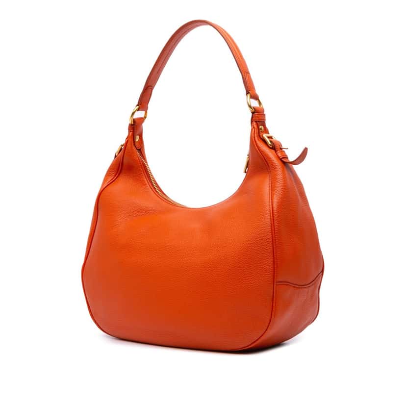 Prada Vitello Daino Zip Top Hobo Orange Leather Good condition - Back View