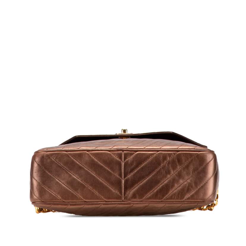 Chanel CC Diagonal Quilted Metallic Lambskin Camera Bag Brown Leather Good condition - Inside View