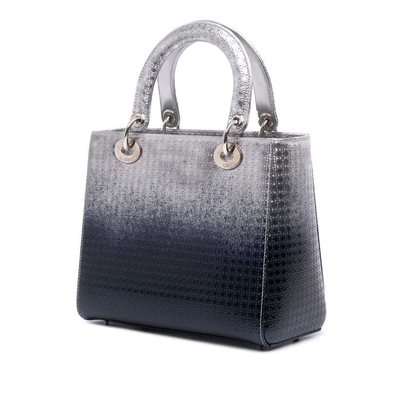 Dior Medium Ombre Metallic Patent Microcannage Lady Dior Silver Leather Good condition - Back View