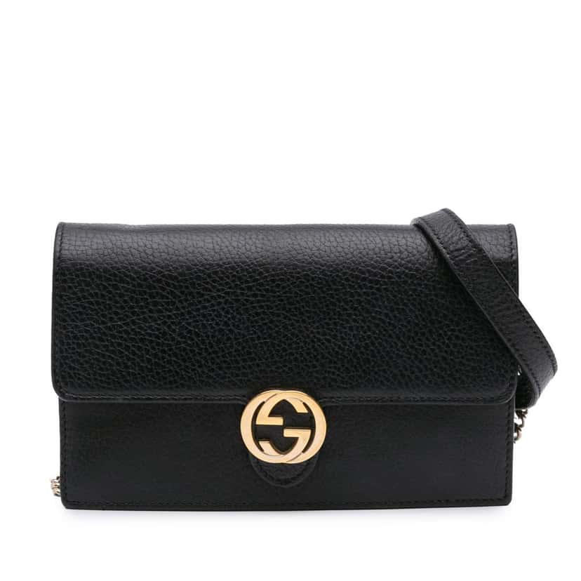 Gucci Leather Interlocking G Dollar Wallet on Chain Black Leather Good condition - Front View