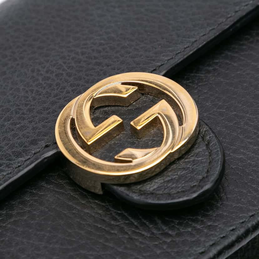 Gucci Leather Interlocking G Dollar Wallet on Chain Black Leather Good condition - Box View